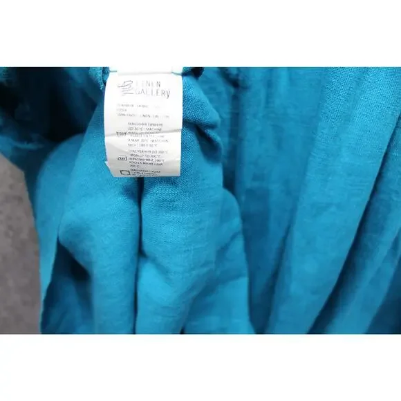 Linen Gallery Dress Womens 12 Midi Pintuck Teal 3/4 Sleeve - Picture 5 of 6